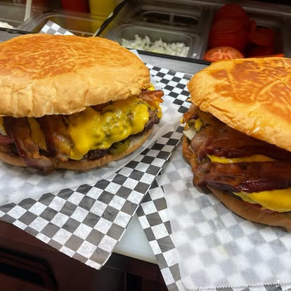 Two burgers from R D's Burgers